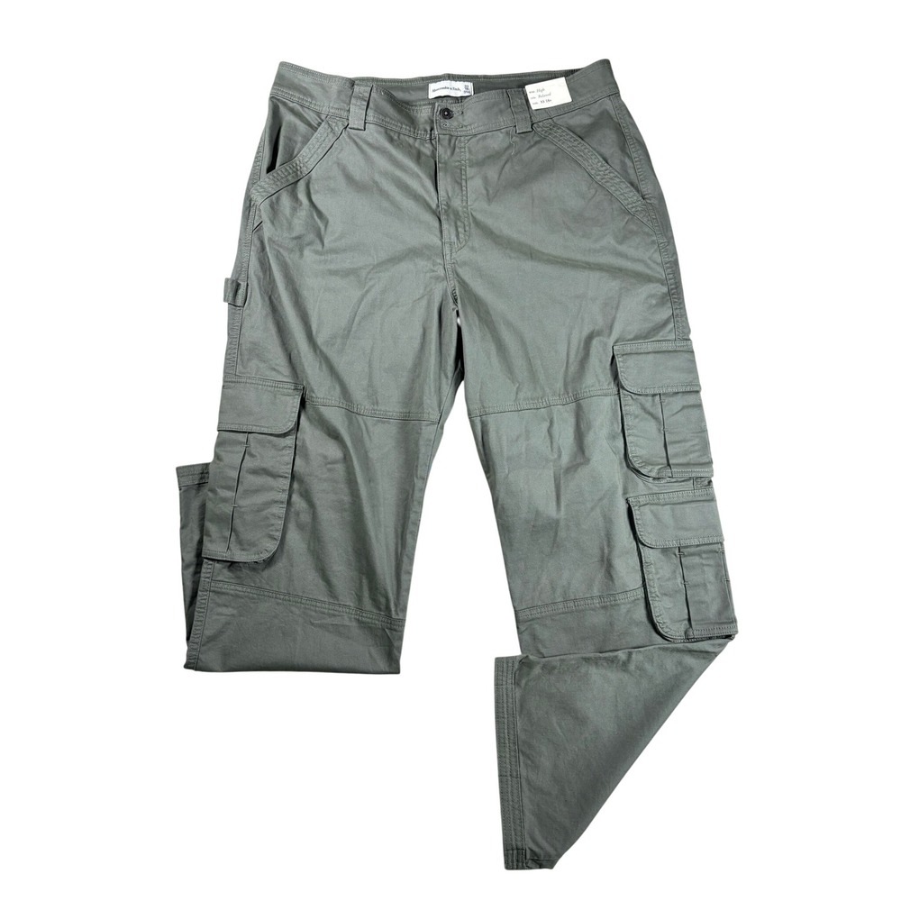 NWT Abercrombie & Fitch High Rise Relaxed Cargo Pants Olive Green Size 33 16R